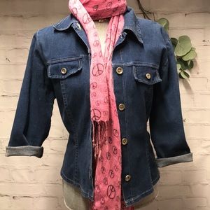 Boho jean jacket  Cottage Core Vintage Denim Button Down crop size L